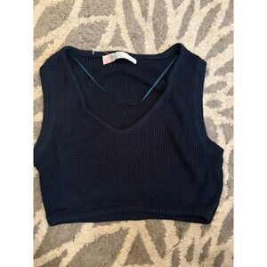Navy Blue Knit Cropped Free People Beach Tank Top